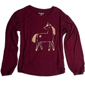 Girls Gold Horse Longsleeve Top Sz 7/8